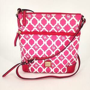 Dooney & Bourke Pink & White Geo Print Canvas Crossbody